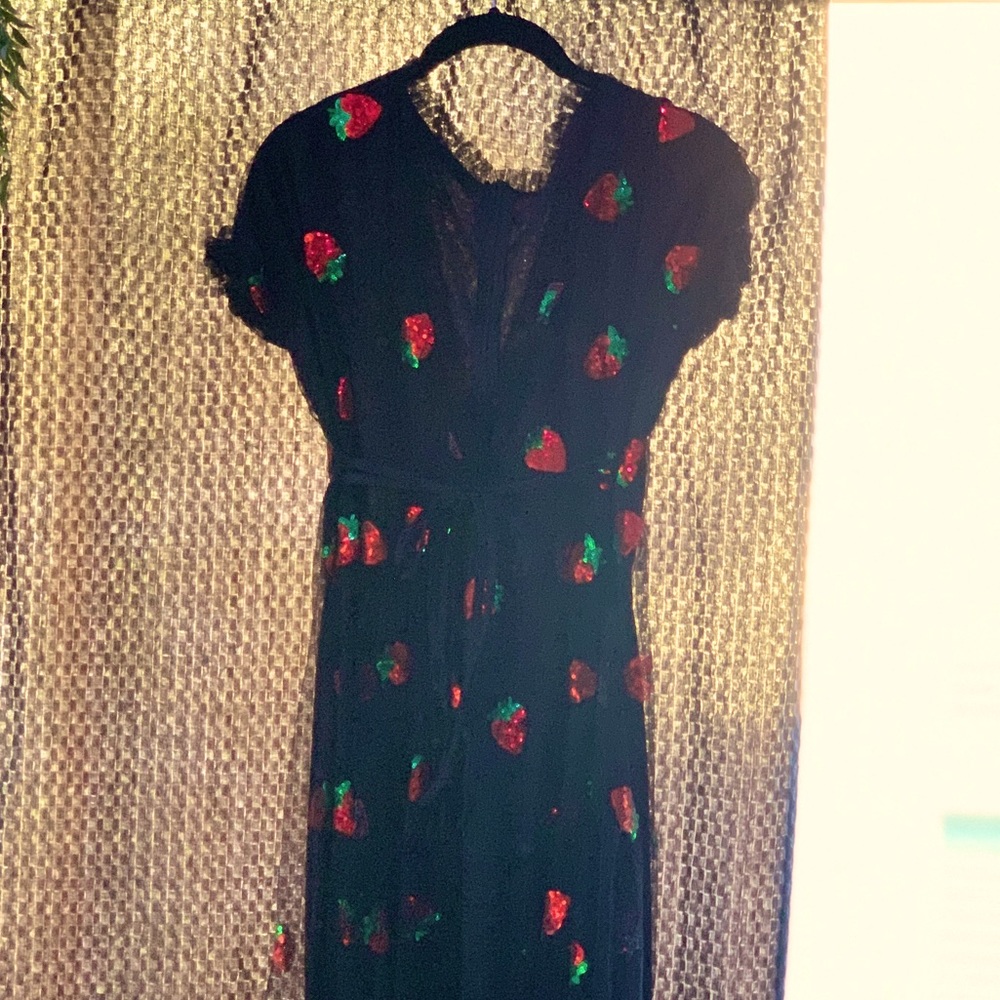 Long black strawberry dress